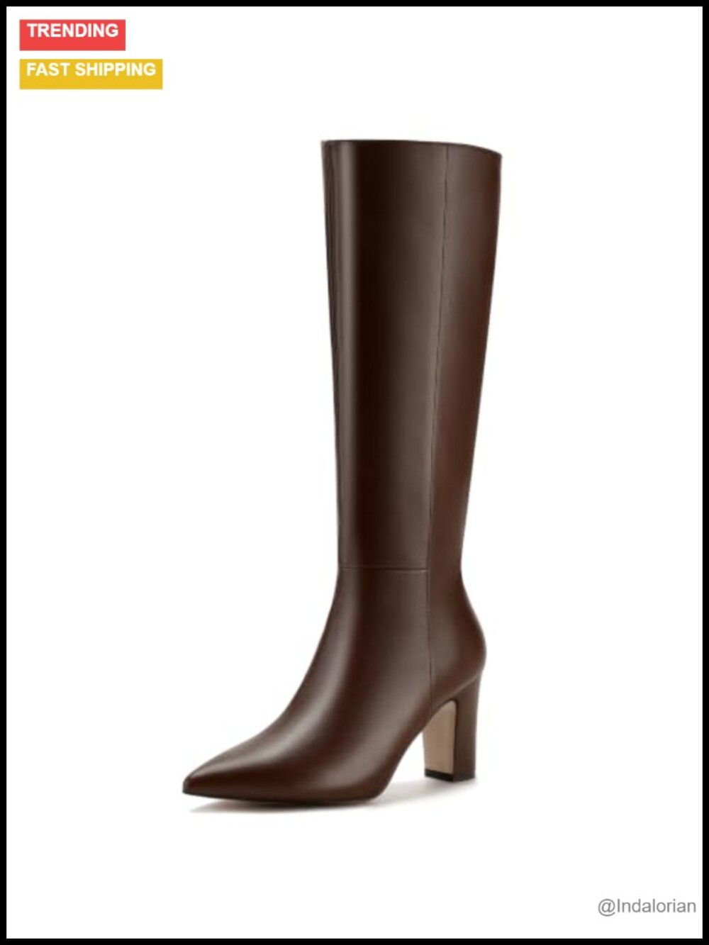 IDIFU Women's Pointed Toe Knee High Block Heel Tall Boots